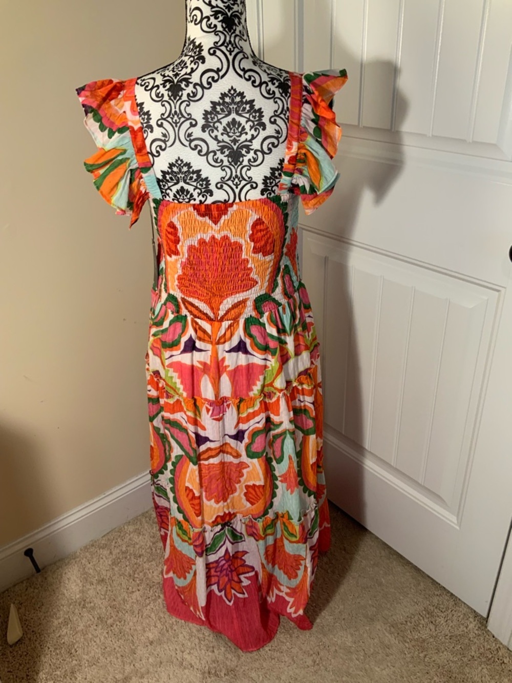 Vince Camuto Floral Tiered Maxi Dress in Orange and Pink NWT - Picture 6 of 6